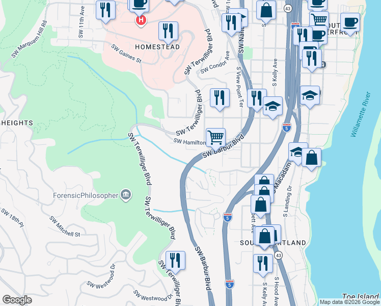 map of restaurants, bars, coffee shops, grocery stores, and more near 364 Southwest 4th Avenue in Portland