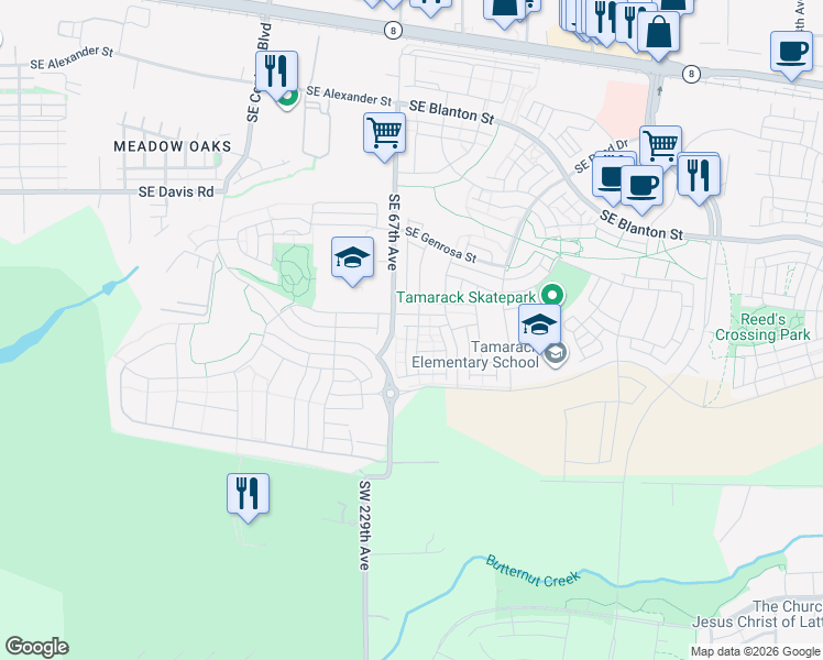 map of restaurants, bars, coffee shops, grocery stores, and more near 6818 Southeast Provence Street in Hillsboro