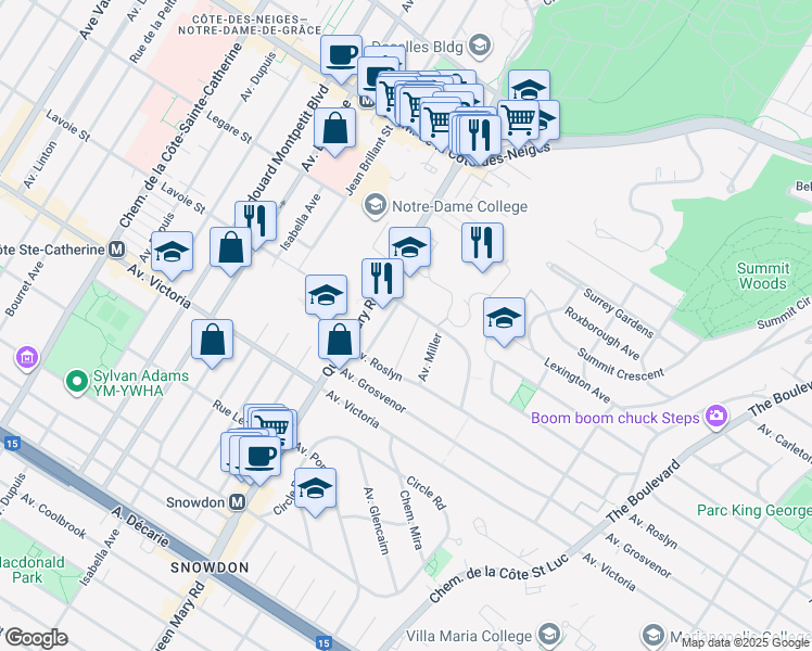 map of restaurants, bars, coffee shops, grocery stores, and more near 4563 Rue Michel Bibaud in Montréal