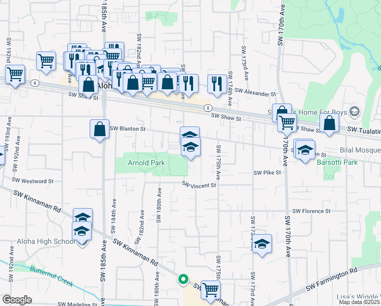 map of restaurants, bars, coffee shops, grocery stores, and more near 17770 Southwest Blanton Street in Beaverton