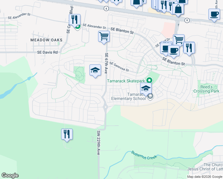 map of restaurants, bars, coffee shops, grocery stores, and more near 6818 Southeast Provence Street in Hillsboro
