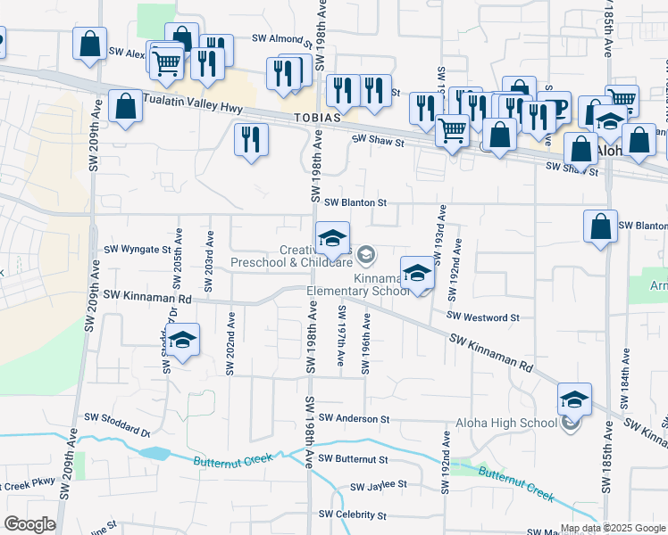 map of restaurants, bars, coffee shops, grocery stores, and more near in Washington County