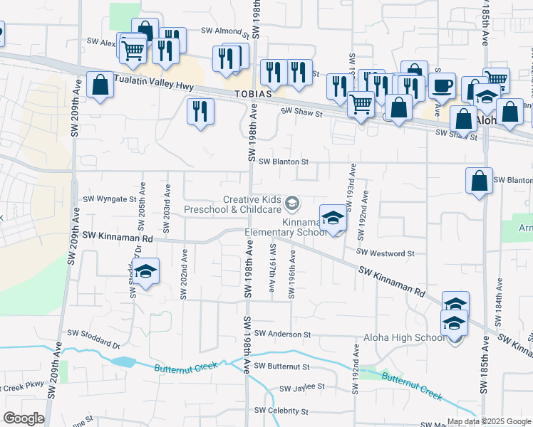 map of restaurants, bars, coffee shops, grocery stores, and more near in Aloha