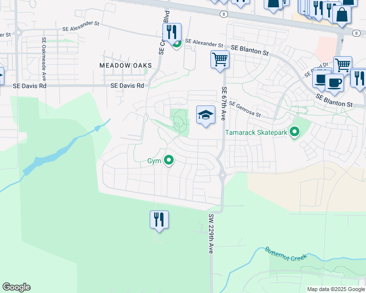 map of restaurants, bars, coffee shops, grocery stores, and more near 4050 Southeast Century Boulevard in Hillsboro
