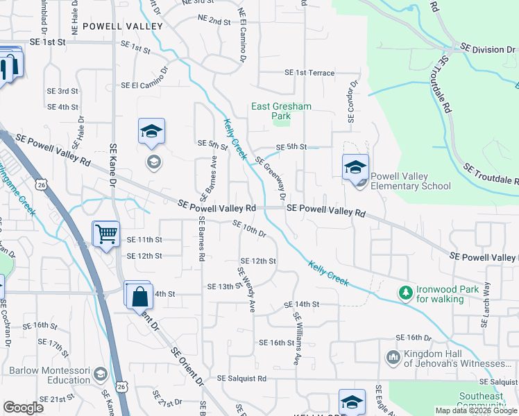 map of restaurants, bars, coffee shops, grocery stores, and more near 4319 Southeast Powell Valley Road in Gresham