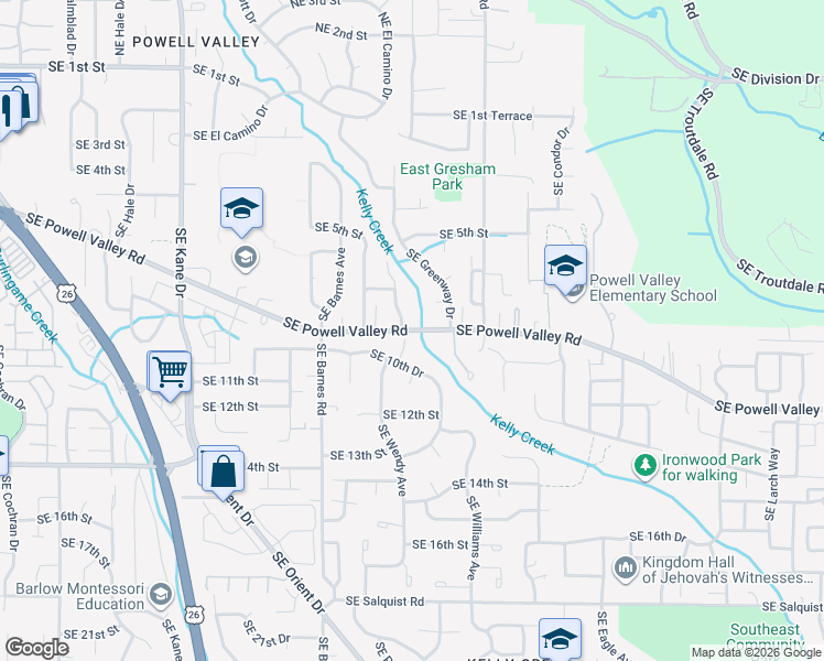 map of restaurants, bars, coffee shops, grocery stores, and more near 4319 Southeast Powell Valley Road in Gresham