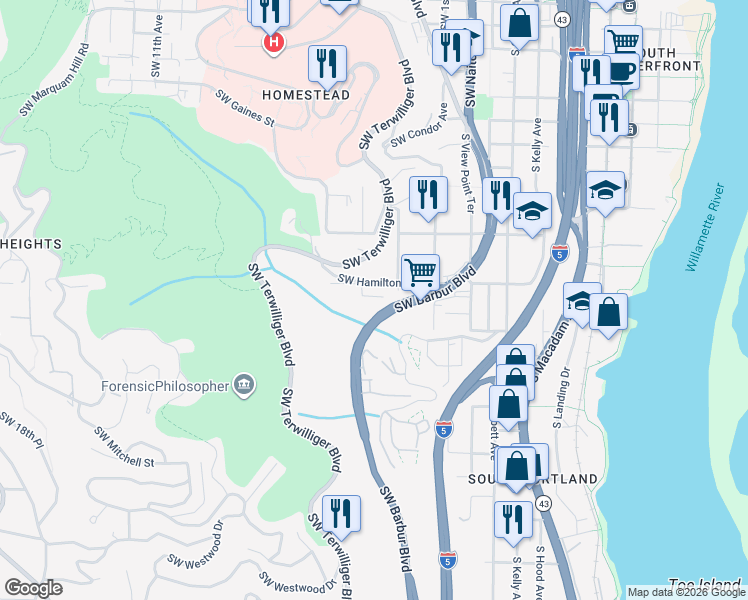 map of restaurants, bars, coffee shops, grocery stores, and more near 364 Southwest 4th Avenue in Portland