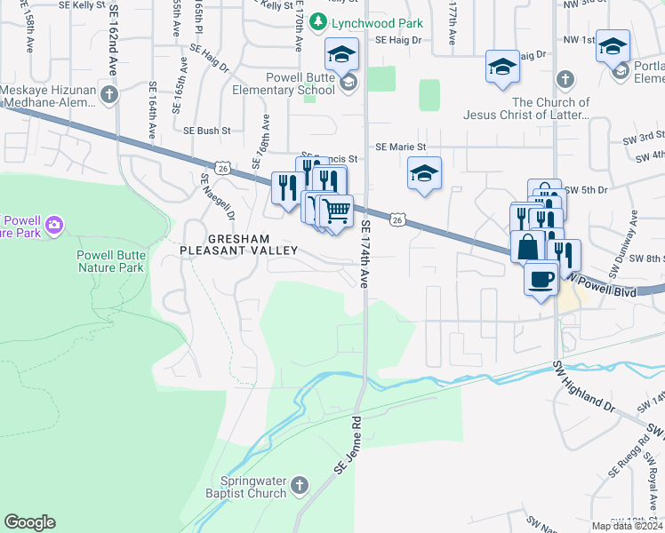 map of restaurants, bars, coffee shops, grocery stores, and more near 17244 Southeast Naegeli Drive in Portland
