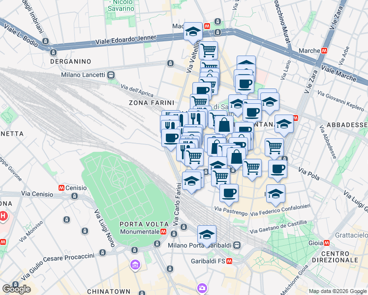 map of restaurants, bars, coffee shops, grocery stores, and more near 4 Via Arnaldo da Brescia in Milano