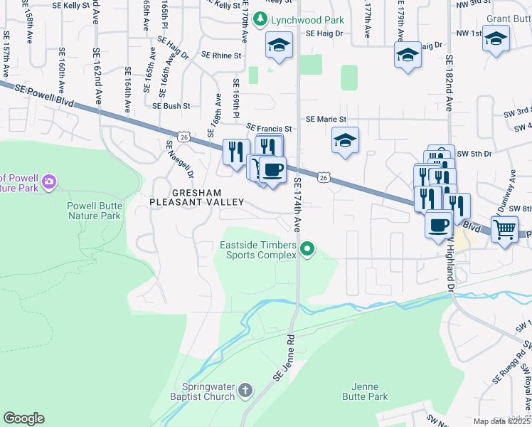 map of restaurants, bars, coffee shops, grocery stores, and more near 17144 Southeast Naegeli Drive in Portland