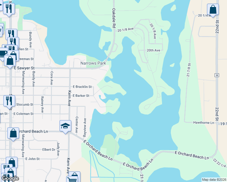 map of restaurants, bars, coffee shops, grocery stores, and more near 1106 Soo Boulevard in Rice Lake