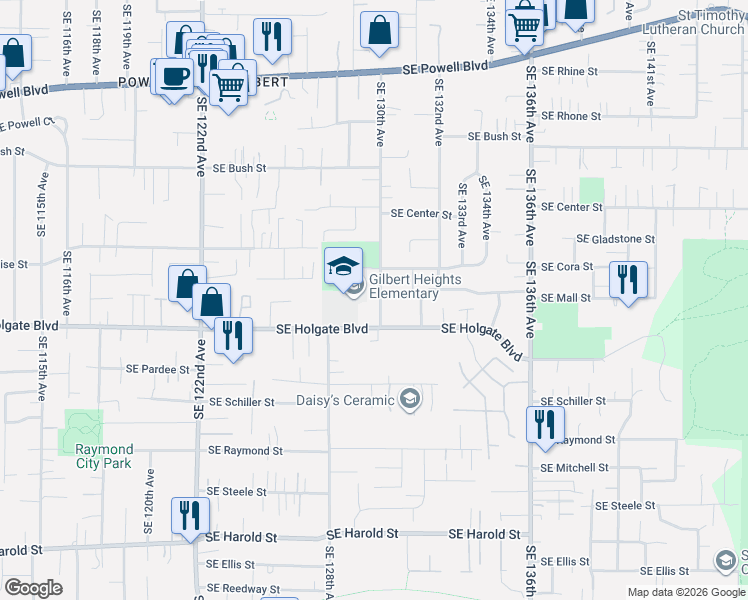map of restaurants, bars, coffee shops, grocery stores, and more near 4363 Southeast 130th Avenue in Portland