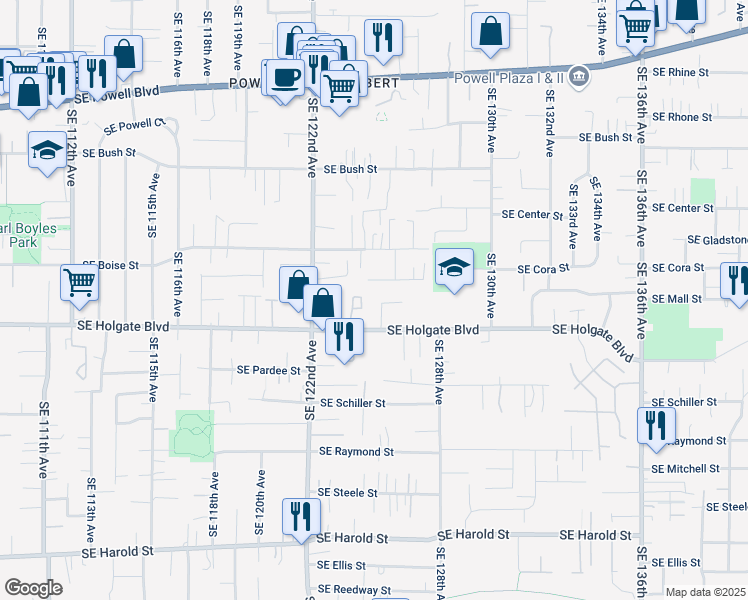map of restaurants, bars, coffee shops, grocery stores, and more near 4331 Southeast 125th Avenue in Portland