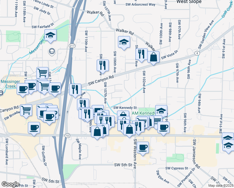 map of restaurants, bars, coffee shops, grocery stores, and more near 4200 Southwest 107th Avenue in Beaverton