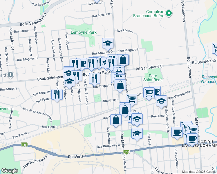 map of restaurants, bars, coffee shops, grocery stores, and more near 360 Rue Gauthier in Gatineau