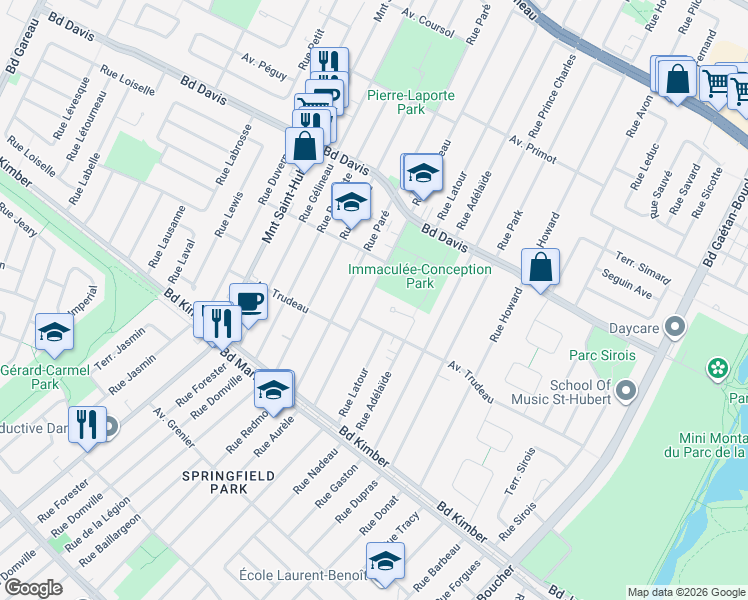 map of restaurants, bars, coffee shops, grocery stores, and more near 3795 Rue Rocheleau in Longueuil