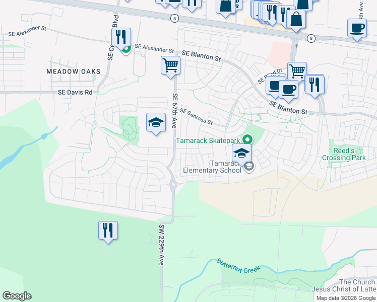map of restaurants, bars, coffee shops, grocery stores, and more near 6818 Southeast Provence Street in Hillsboro