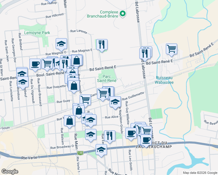map of restaurants, bars, coffee shops, grocery stores, and more near 247 Rue Garnier in Gatineau