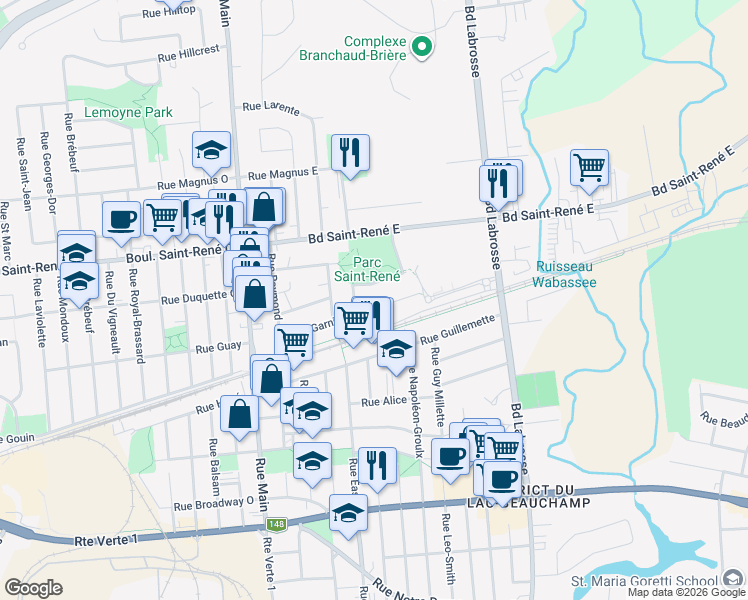 map of restaurants, bars, coffee shops, grocery stores, and more near 247 Rue Garnier in Gatineau