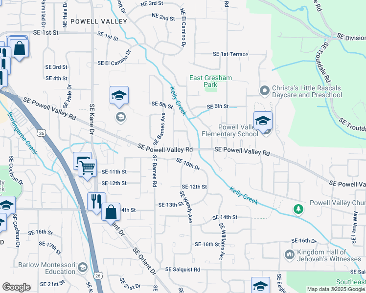 map of restaurants, bars, coffee shops, grocery stores, and more near 4031 Southeast Powell Valley Road in Gresham