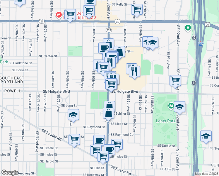 map of restaurants, bars, coffee shops, grocery stores, and more near 4328 Cascade Highway in Portland