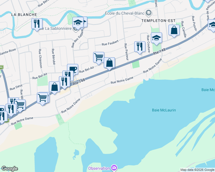 map of restaurants, bars, coffee shops, grocery stores, and more near 1090 C Rue Notre Dame in Gatineau