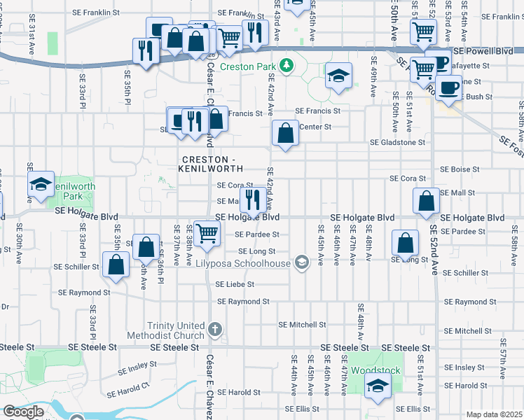 map of restaurants, bars, coffee shops, grocery stores, and more near in Portland