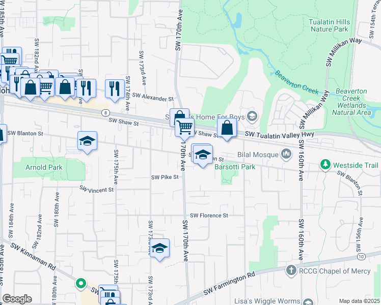 map of restaurants, bars, coffee shops, grocery stores, and more near in Aloha