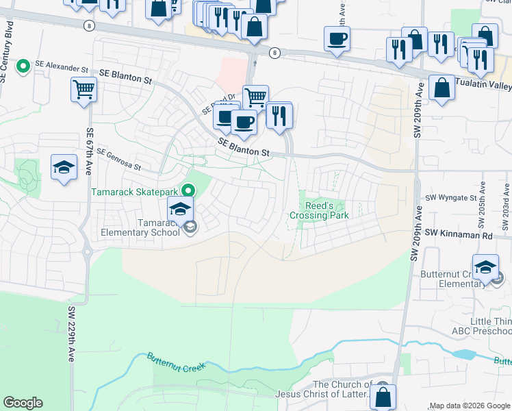 map of restaurants, bars, coffee shops, grocery stores, and more near 4062 Southeast Northeast 77th Avenue in Hillsboro