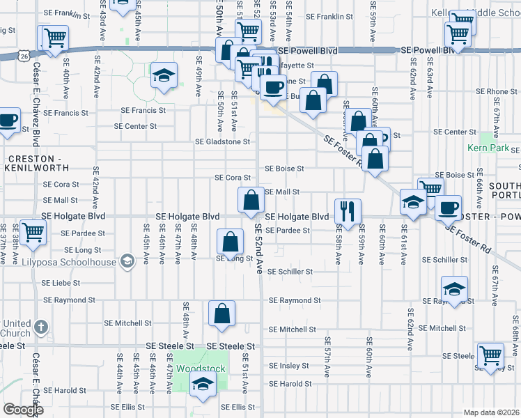 map of restaurants, bars, coffee shops, grocery stores, and more near in Portland
