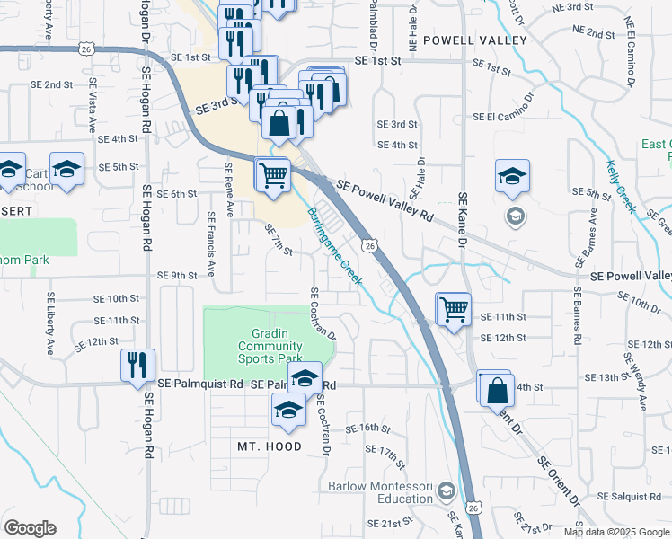 map of restaurants, bars, coffee shops, grocery stores, and more near 825 Southeast Mount Hood Highway in Gresham
