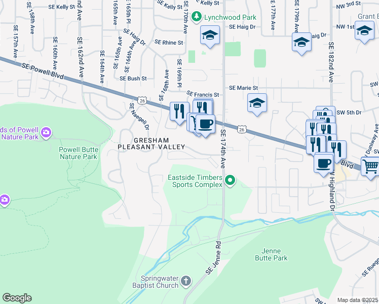 map of restaurants, bars, coffee shops, grocery stores, and more near 17024 Southeast Naegeli Drive in Portland