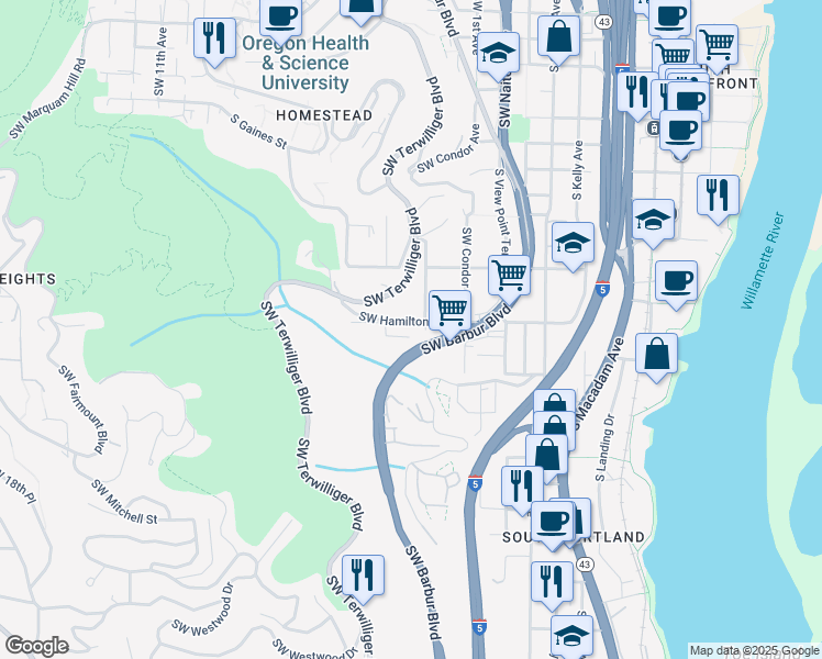 map of restaurants, bars, coffee shops, grocery stores, and more near 364 Southwest 4th Avenue in Portland