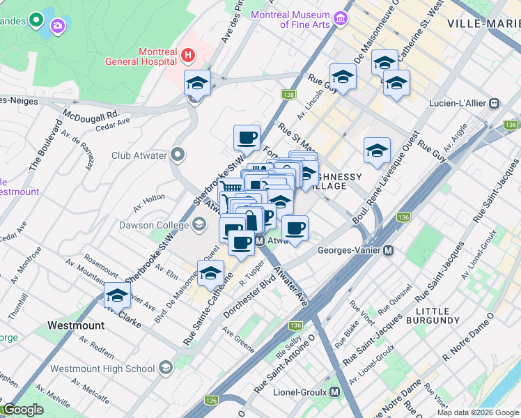 map of restaurants, bars, coffee shops, grocery stores, and more near 1265 Rue Lambert-Closse in Montrã©Al