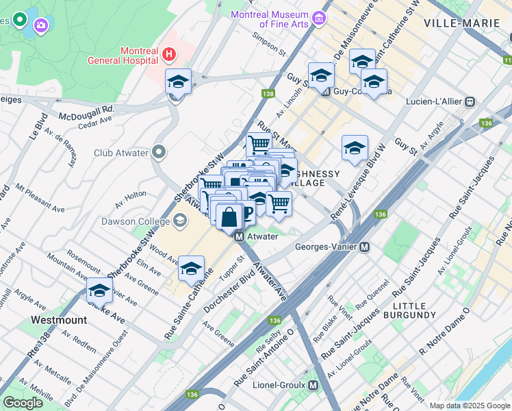 map of restaurants, bars, coffee shops, grocery stores, and more near 1414 Rue Chomedey in Montréal