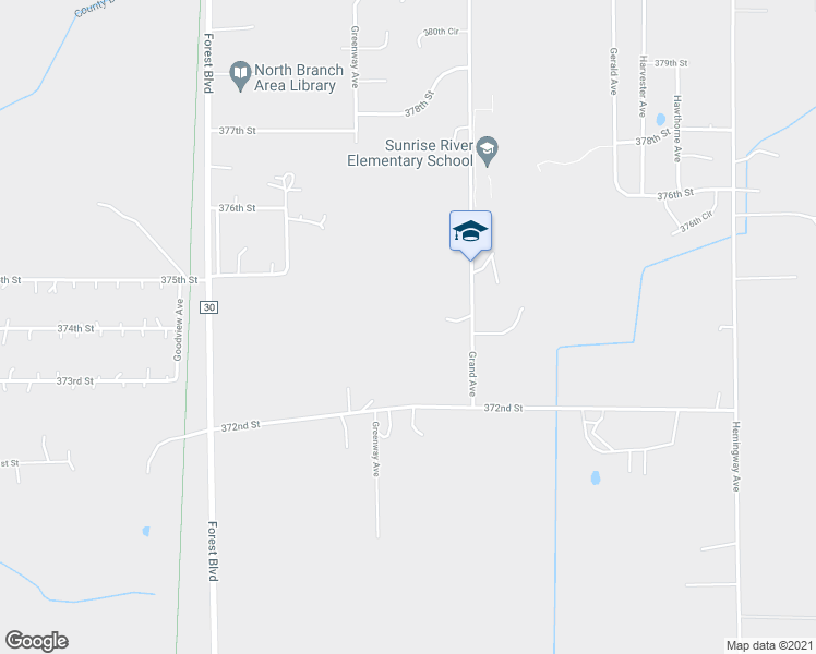 map of restaurants, bars, coffee shops, grocery stores, and more near 37474 Grand Avenue in North Branch