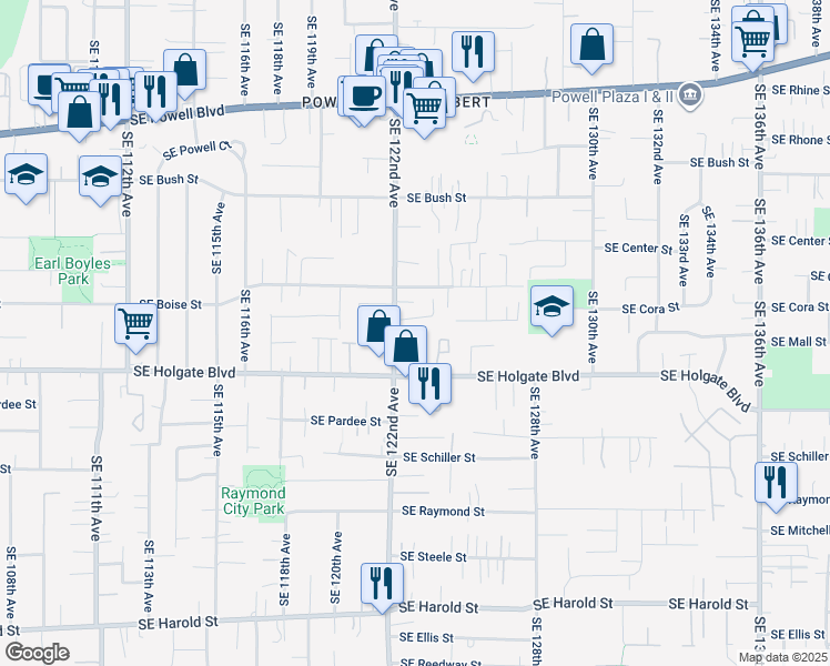 map of restaurants, bars, coffee shops, grocery stores, and more near 4300-4344 Southeast 122nd Avenue in Portland