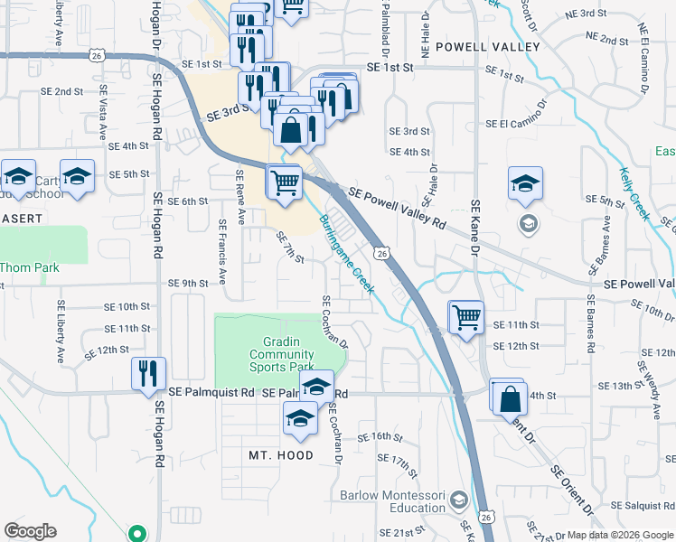 map of restaurants, bars, coffee shops, grocery stores, and more near 860-862 Southeast Lambert Circle in Gresham
