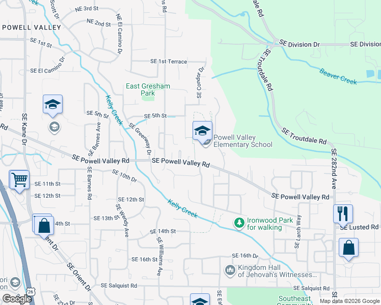 map of restaurants, bars, coffee shops, grocery stores, and more near 4731 Southeast Powell Valley Road in Gresham