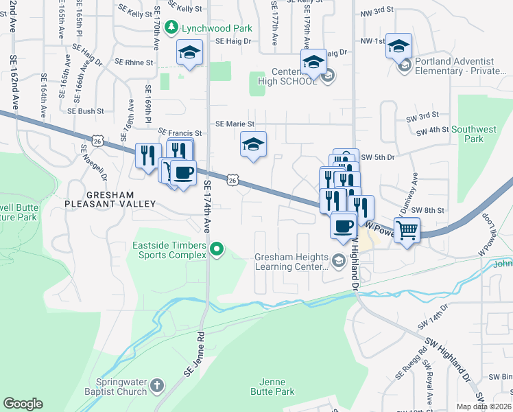 map of restaurants, bars, coffee shops, grocery stores, and more near 4914 Southwest 9th Court in Gresham