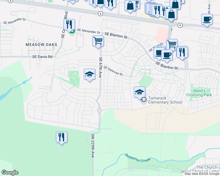 map of restaurants, bars, coffee shops, grocery stores, and more near 6837 Southeast Provence Street in Hillsboro