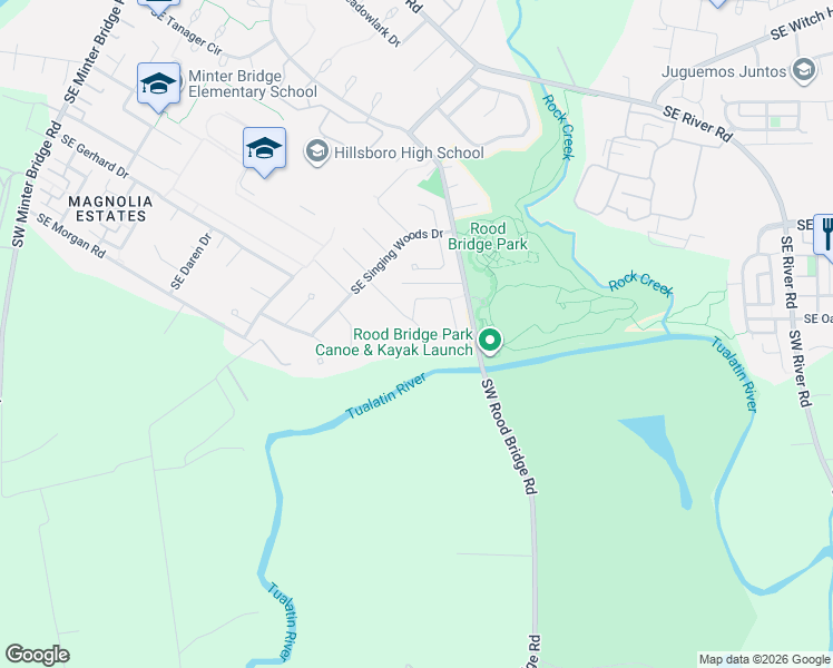 map of restaurants, bars, coffee shops, grocery stores, and more near 3813 Southeast Pipers Drive in Hillsboro