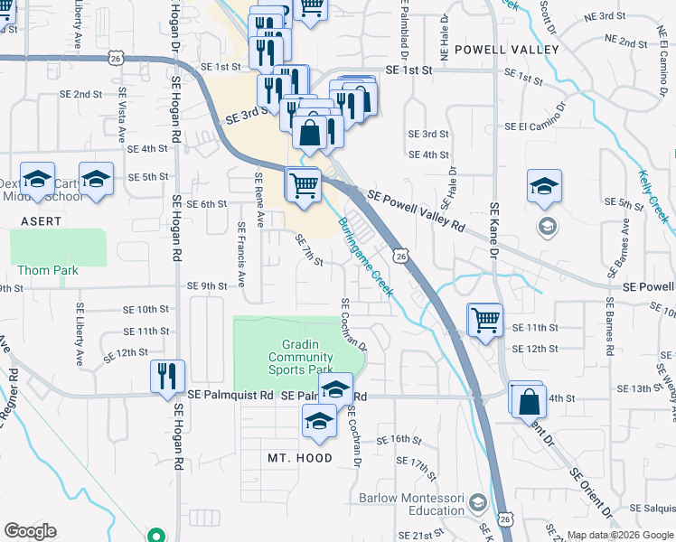 map of restaurants, bars, coffee shops, grocery stores, and more near 830-832 Southeast Lambert Circle in Gresham