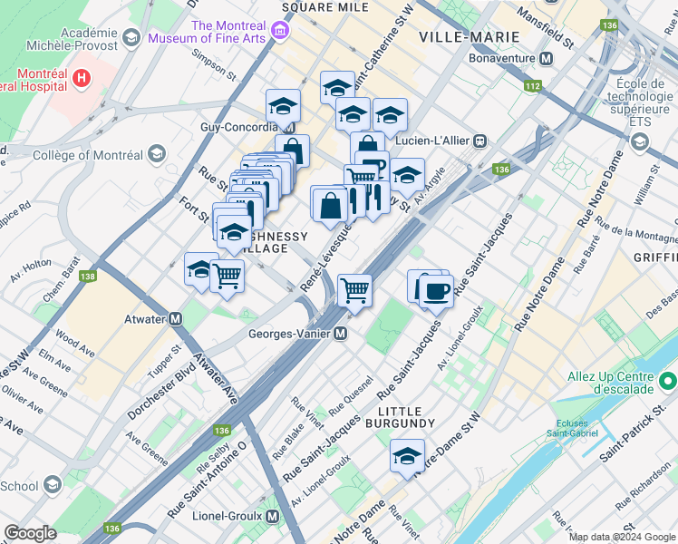 map of restaurants, bars, coffee shops, grocery stores, and more near 1788 Rue Joseph Manseau in Montréal