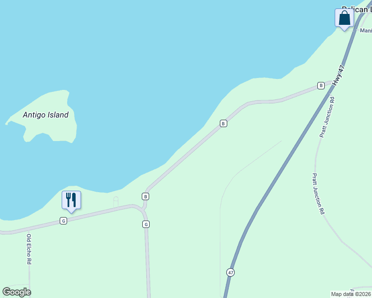 map of restaurants, bars, coffee shops, grocery stores, and more near 1982 County B in Pelican Lake