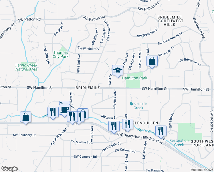 map of restaurants, bars, coffee shops, grocery stores, and more near 4425 Southwest 47th Drive in Portland