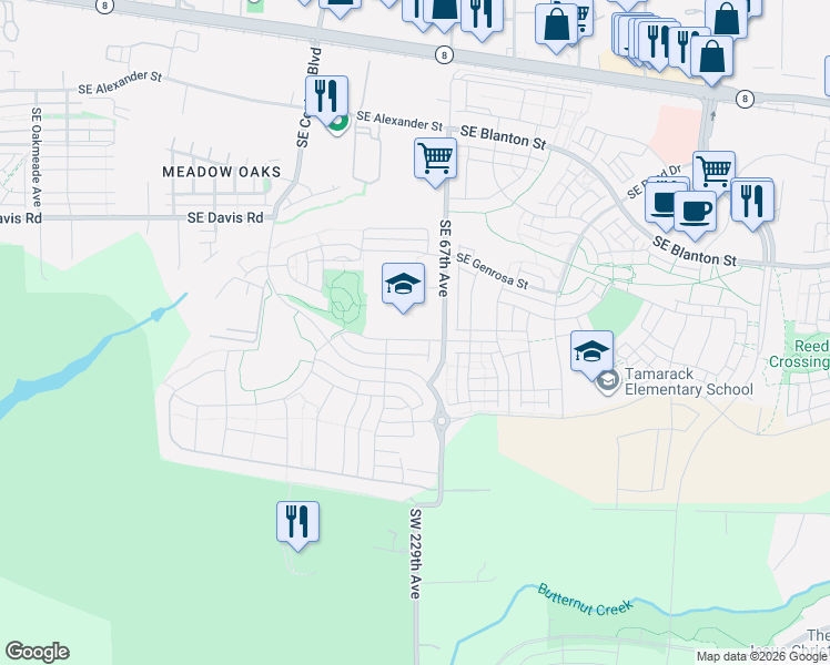 map of restaurants, bars, coffee shops, grocery stores, and more near 6597 Southeast Provence Street in Hillsboro