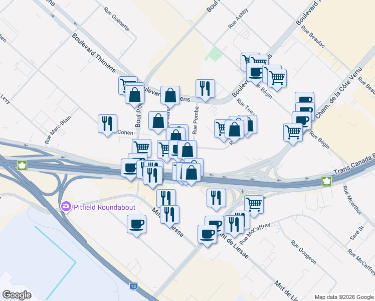 map of restaurants, bars, coffee shops, grocery stores, and more near 4450 Rue Garand in Montréal