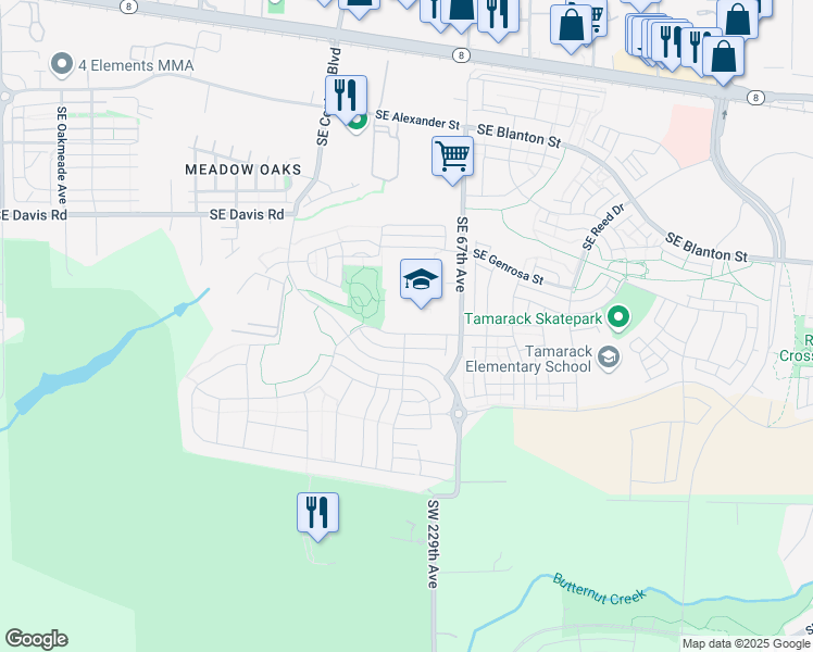 map of restaurants, bars, coffee shops, grocery stores, and more near 6470 Southeast Provence Street in Hillsboro