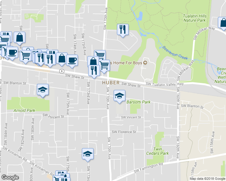map of restaurants, bars, coffee shops, grocery stores, and more near 3980 SW 170th Ave in Aloha